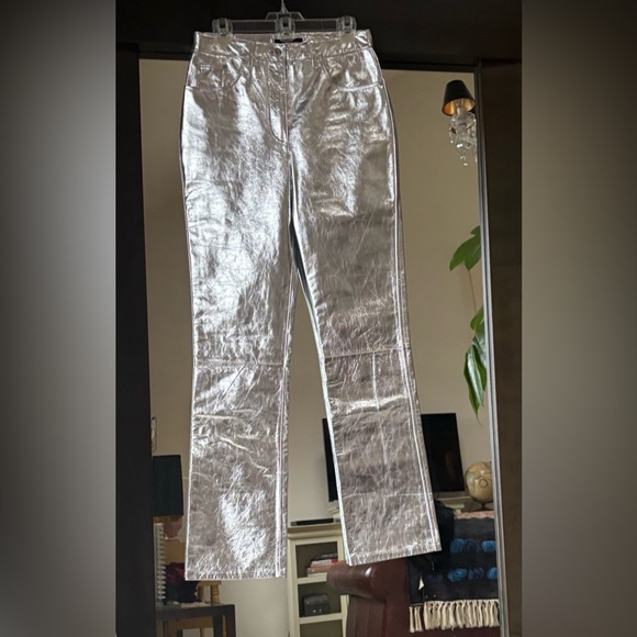 Helmut Lang Silver Leather Pants ✨ BNWT 🚀 Size 6 - Picture 2 of 12